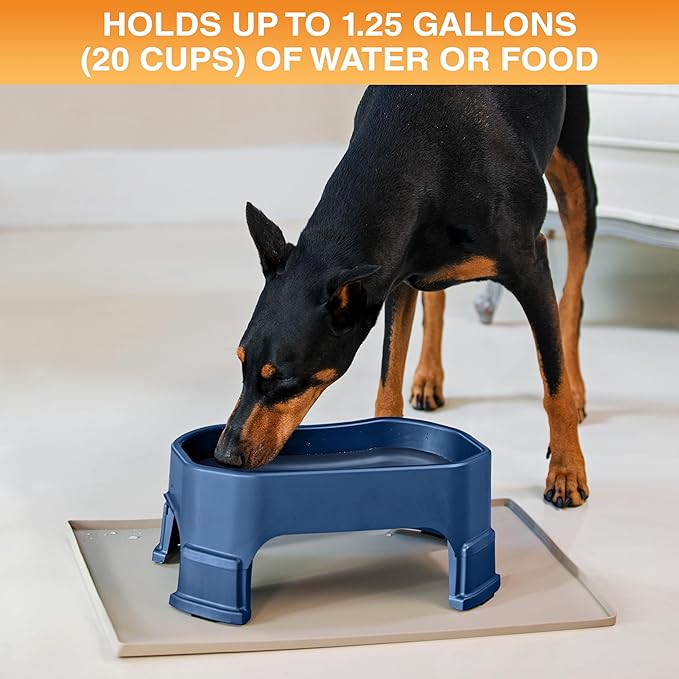 Neater Pet Brands Extra Large Water Bowl for Dogs, Elevated Outdoor Dog Water Bowl (1.25 Gallon XL Capacity), Big Trough Style Food Dish for Indoors or Outside, No Spill Large Dog Bowls, Dark Blue
