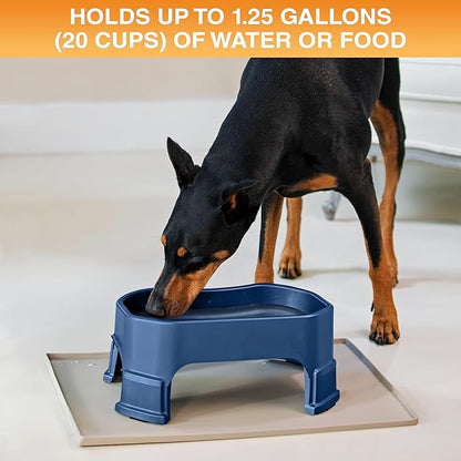 Neater Pet Brands Extra Large Water Bowl for Dogs, Elevated Outdoor Dog Water Bowl (1.25 Gallon XL Capacity), Big Trough Style Food Dish for Indoors or Outside, No Spill Large Dog Bowls, Dark Blue