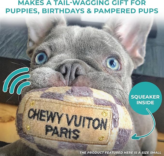 Haute Diggity Dog Chewy Vuiton Ball Plush Squeaky Dog Toy, Soft Durable Designer-Inspired Stuffed Puppy Chew Toys for Small & Medium Dogs, Machine-Washable (Tan Checker) Large