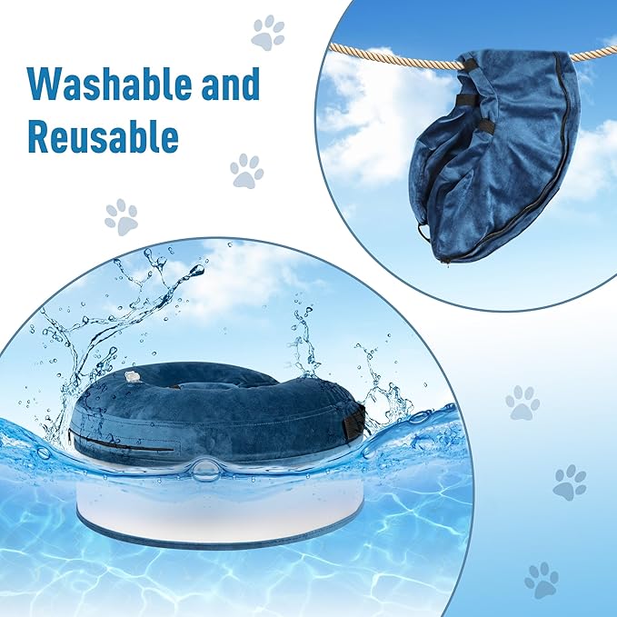 Inflatable Dog Cone, Soft Dog Cone Collar After Surgery for Alternative with Enhanced Anti-Licking Guard Shield Adjustable Detachable Cone Collar, Elizabethan Collar (M, Blue)