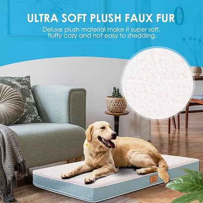 Extra Large Waterproof Dog Bed, Jumbo Orthopedic Dog Beds with Removable Washable Cover for Large Dogs, Pet Bed Mat Egg-Crate Foam, 3XL(47.5"X29"X4"), Blue