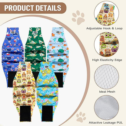 Male Dog Diapers, High Absorbing Dog Belly Bands for Male Dogs, Washable Reusable Dog Males Wraps(5 Pack)