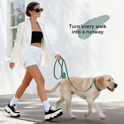 Didog Soft PU Leather Dog Collar, Stylish Quick Released Dog Collar for Large Dogs, Easy Clean Adjustable Pet Collar for Daily Walking, Green, L Fit 16-22" Neck