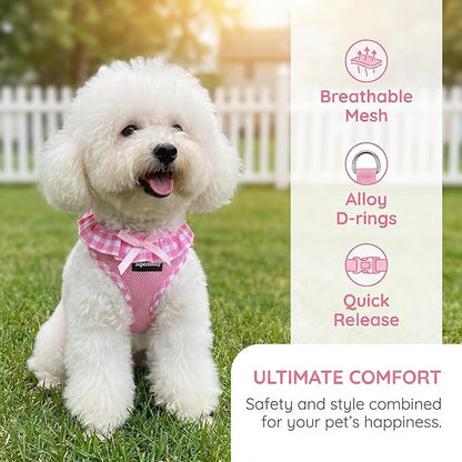 SuperBuddy Upgraded Soft Mesh Dog Harness, Super Breathable Lightweight Pet Harnesses for Puppy Dogs Outdoor Walking, Pink Dog Harness -Large