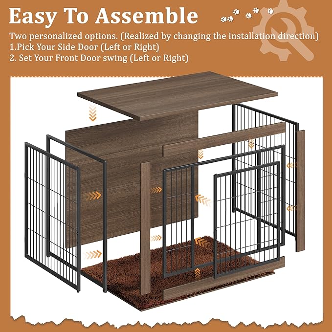 Greesum Modern Dog Crate Furniture That Doubles as a Side Table - Sturdy Wooden Kennel with Double Door Design, Equipped with Soft Cushion & Chew-Resistant Resign, Suitable for Dogs