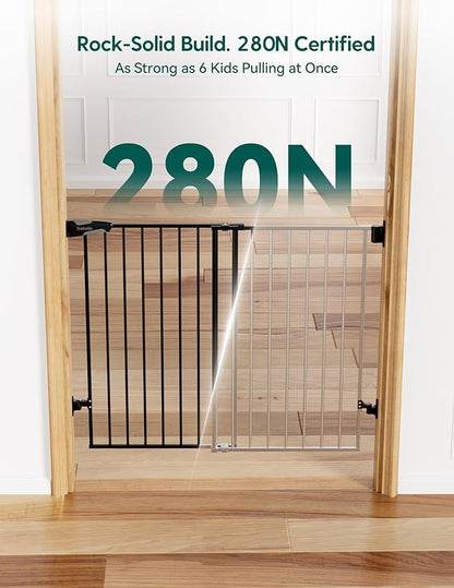 Babelio Baby Gate for Stairs, Kitchen & Doorways, No Bottom Bar| Easy Installation| One-Handed Operation| Auto-Close| Hardware Mount (Drill Needed) Safety Dog Gate (Black - 2 Pcs, 26-43" W, 28" H)