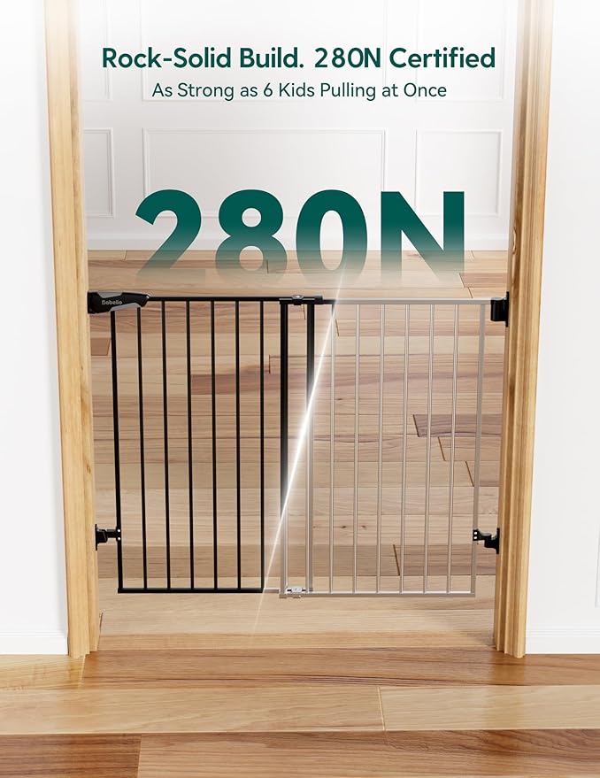 Babelio Baby Gate for Stairs, Kitchen & Doorways, No Bottom Bar| Easy Installation| One-Handed Operation| Auto-Close| Hardware Mount (Drill Needed) Safety Dog Gate (Black - B17, 29-49" W, 28" H)
