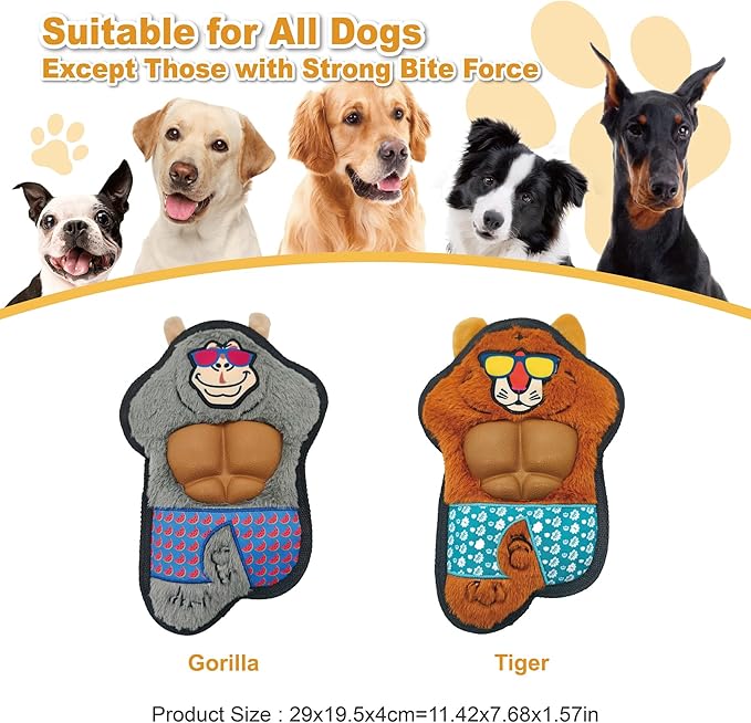 Grey Gorilla Plush Squeaky Dog Toy with TPR Muscles Puppy Teething Chew Toy Cute Soft Funny Stuffed Animal Interactive Fetch Tough Dog Toy for Small Medium Large Dogs Toy Gift 29cm/11.42in