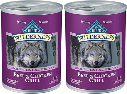 Blue Buffalo Wilderness Adult Wet Dog Food,High-Protein & Grain-Free,Made with Natural Ingredients,Beef & Chicken Grill,12.5-oz Cans,(Pack of 24)