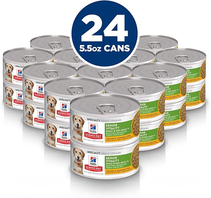 Hill's Science Diet Adult 7+ Senior Vitality Small & Mini Wet Dog Food, Chicken & Vegetable Stew, 5.5 oz. Cans, 24-Pack