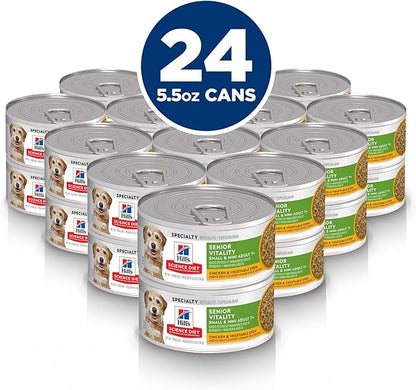 Hill's Science Diet Adult 7+ Senior Vitality Small & Mini Wet Dog Food, Chicken & Vegetable Stew, 5.5 oz. Cans, 24-Pack