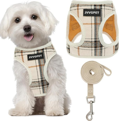 Dog Harness for Small Dogs - Plaid No Pull Dog Vest Harness and Leash Set - Step in Reflective Adjustable Soft Mesh Full Body Dog Harness for Walking, Running, Training...