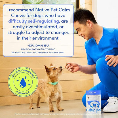 Native Pet Calming Chews for Dogs Large Breed - Promotes Calming Effect, Supports Emotional Balance & Reduces Hyperactivity - Hemp Seed, Melatonin for Dogs, L-Theanine & Casein - 30 Days Supply