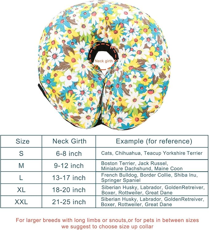 Protective Inflatable Collar for Dogs and Cats - Soft Pet Recovery Collar Does Not Block Vision, Prevents Pets from Touching Stitches, Wounds and Rashes (Floral - 2, Neck 21" - 25")