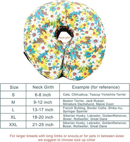Protective Inflatable Collar for Dogs and Cats - Soft Pet Recovery Collar Does Not Block Vision, Prevents Pets from Touching Stitches, Wounds and Rashes (Floral - 2, Neck 21" - 25")