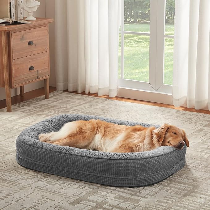 JOEJOY Orthopedic Dog Beds Large Sized Dog, XL Egg-Crate Memory Foam Pet Couch Bed with Bolster Sides, Waterproof Lining, Removable Washable Cover & Non-Slip Bottom, Grey