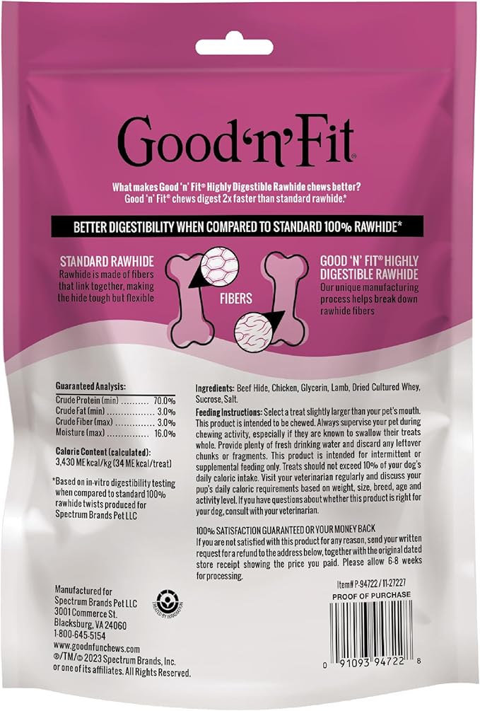 Good 'n' Fit Twist Sticks Made with Real Lamb, 15 Count, Treat Your Dog to Long-Lasting and Highly Digestible Rawhide Chews