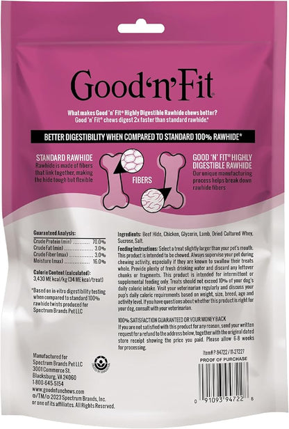 Good 'n' Fit Twist Sticks Made with Real Lamb, 15 Count, Treat Your Dog to Long-Lasting and Highly Digestible Rawhide Chews