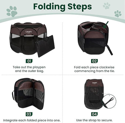 Love's cabin Pet Puppy Dog Playpen, Large Dog Tent Crates Cage Indoor/Outdoor, Portable Playpen for Cat, Foldable Pop Up Dog Kennel Playpen with Carring Case, Removable Zipper Top, Brown