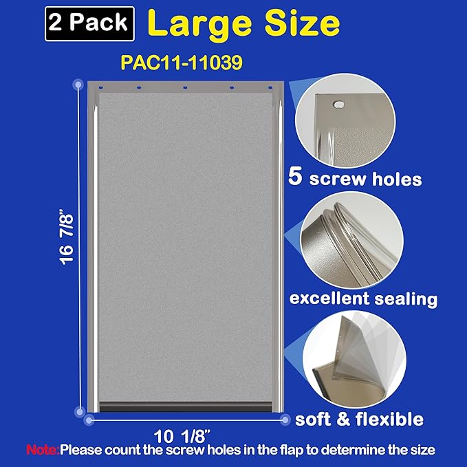 2 Pack Large Dog Door Replacement Flaps with Screws & Washers, Compatible with Petsafe Freedom Doggie Doors PAC11-11039 10 1/8" X 16 7/8" Weather Resistant Flexible (without Bracket-Smoky Translucent)
