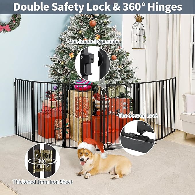 Metal Freestanding Dog Gates with Door for Outdoor Indoor,120'' Extra Wide 36'' Tall Free Standing Dog Gate for Doorways,Large Openings,Deck,Yard,Porch,Foldable Safety Pet Fence(Black,6 Panels)