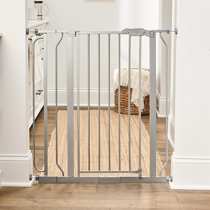 Regalo Safety 36” Extra Tall Baby Gate for Doorways & Bottom of Stairs, Pressure Mounted Baby Gate with Door for Babies, Toddlers & Pets, Tested & Safe, American Designed and Owned, Platinum