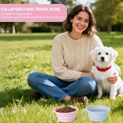 SLSON Collapsible Dog Bowl, 2Pack Macaron Color Pet Travel Bowls Silicone Foldable Water Feeder Dish for Small to Large Dogs Cat Walking Hiking Camping (Macaron Coral and Light Grey, Small)