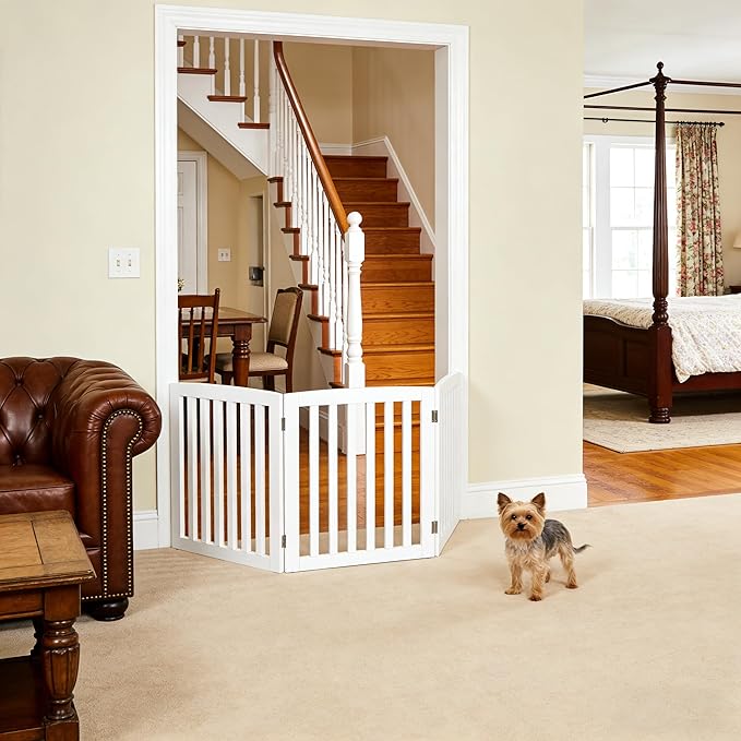 Dog Gate Pet Gate Indoor for Stairs Doorways 82x24 Inch 4 Panels Dog Fence Extra Wide Wooden White