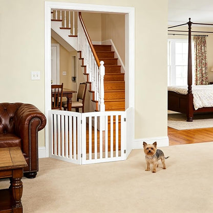Dog Gate Pet Gate Indoor for Stairs Doorways 82x24 Inch 4 Panels Dog Fence Extra Wide Wooden White