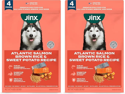 Jinx Premium Dry Dog Food, for All Life-Stages - Real Salmon, Brown Rice & Sweet Potato Kibble with Superfoods for Immune Support & Probiotics for Digestive Support - No Fillers – 4lb (Pack of 2)