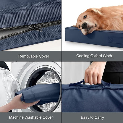 Outdoor Extra Large Dog Bed, Jumbo Waterproof Dog Bed for Large Dogs, Orthopedic Egg Crate Foam Pet Mat with Removable Oxford Cooling Cover, Navy