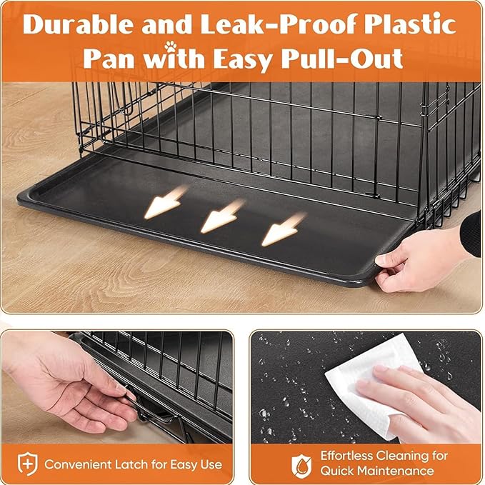 Sweetcrispy 30 Inch Single Door Dog Crate, Metal Pet Kennel with Secure Lock, Foldable Design, Removable Tray for Easy Cleaning, Portable Puppy Cage for Small Dogs, Ideal for Training & Travel
