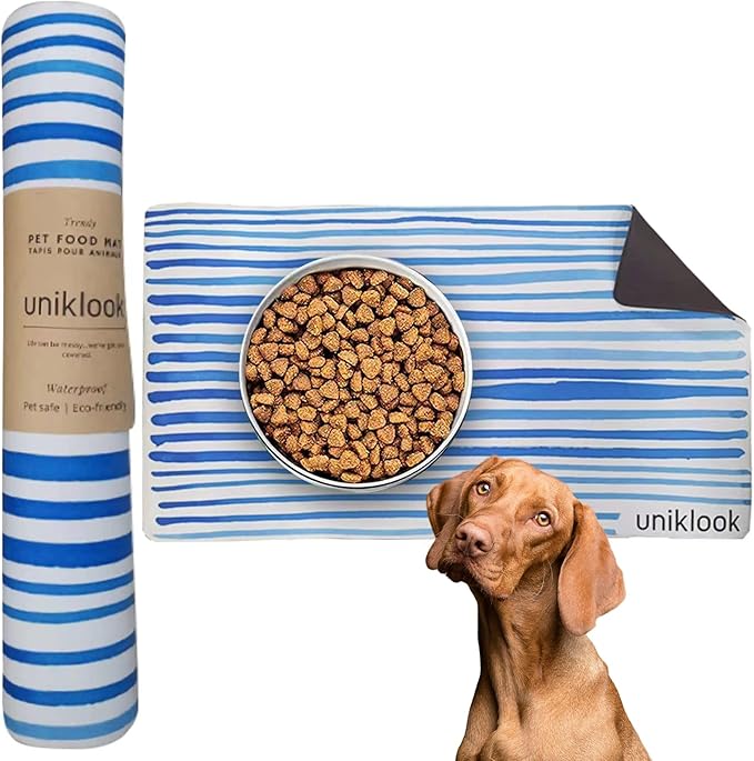 Pet placemat - Dogs & Cats Vegan Leather Food Water Bowls Mat - Waterproof & Easy to Clean Modern Design Large Size Feeding Station Uniklook