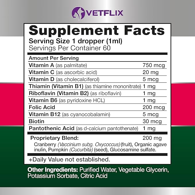 10 in 1 Pet Vitamins for Dogs, Cats, Puppies and Kittens - Made in USA - Glucosamine and Multivitamin Supplement - Joint, Immune and Skin Health Support - 2 Fl Oz