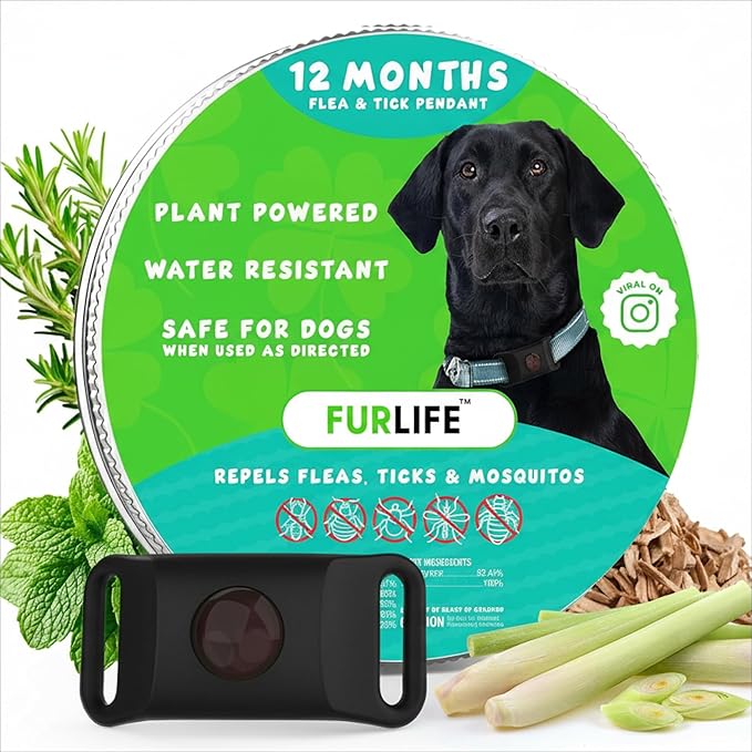 FurLife Black Dog Tag, Flea and Tick Prevention for Dogs - Waterproof Pendant for Collar, Safe for All Breeds