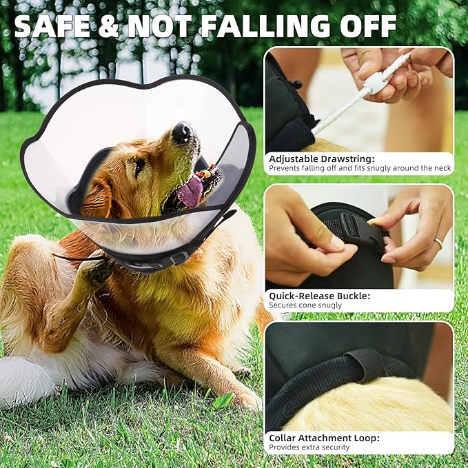 PUPTECK Soft Dog Cone Collar, Adjustable Pet Cone for Dogs to Stop Licking, After Surgery Elizabethan Recovery Dog Neck Collar Alternative, for Small Medium Large Dogs, Black M