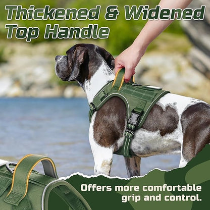 rabbitgoo Tactical Dog Harness for Large Dogs, No Pull Military Service Vest with Handle & Molle, Easy Control for Training Walking, Adjustable Reflective Straps, Green, XL