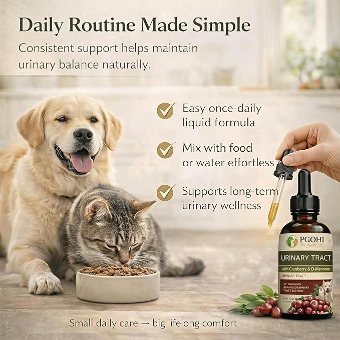 Herbal Urinary Tract Drops for Pets - 60ml Urinary Tract Support with Glucosamine & Natural Herbs, UTI Relief & Bladder Health Supplement for Dogs & Cats, Easy-to-Use Liquid Drops (2Oz)