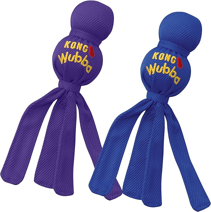 KONG Wubba Dog Toy 2 Pack – Durable Interactive Tug & Toss Toy with Reinforced Nylon, Floppy Tails for Fetch, Shake & Squeaky Play (Small, 2 Pack)
