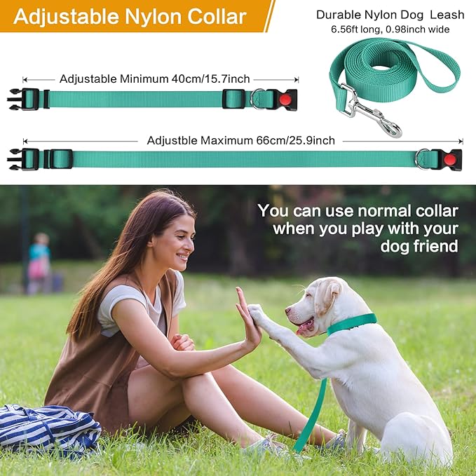 Prong Training Collar w/ Nylon Cover Comfort Tips & Quick Release Snap Buckle - Classic Collar & Leash for Small to Large Dogs, Teal, 3mm, 14-18'' Neck