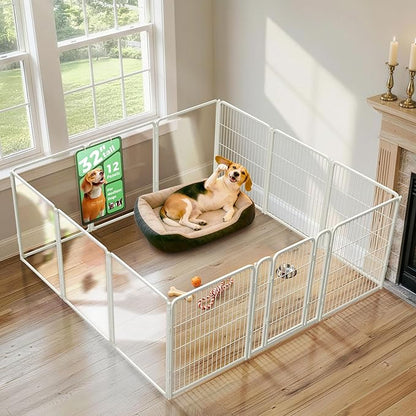 FXW AuraSpace Pro Acrylic & Wire Mesh Indoor Dog Playpen, 32" Height 12 Panels Metal Dog Pen for Small and Medium Dogs, White│Patented