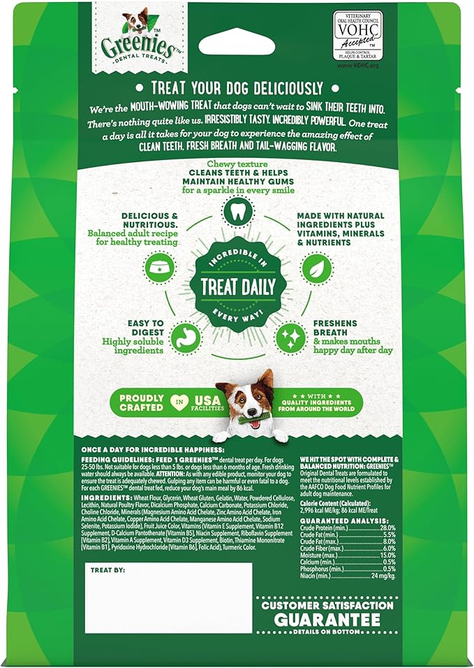 Greenies Veterinarian-Recommended Adult Natural Dental Dog Treats Regular Size, Dog Dental Chews, Original Flavor, 12 oz. Pack, 12 Count