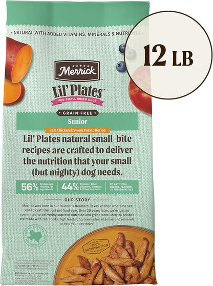 Merrick Lil’ Plates Premium Grain Free Senior Dry Dog Food For Small Dogs, Real Chicken, Sweet Potato Kibble - 12.0 lb. Bag