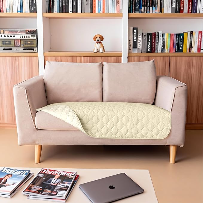 gogobunny 100% Double-Sided Waterproof Dog Bed Cover Pet Blanket Sofa Couch Furniture Protector for Puppy Large Dog Cat, Reversible (32x53 Inch (Pack of 1), Dark Cream/Light Cream)