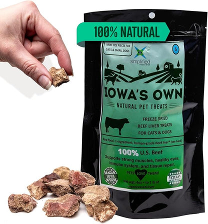 Simplified Freeze Dried Beef Liver Treats for Dogs & Cats – 100% Natural Single Ingredient – High Protein Snack – All Breeds – Made in USA – 4oz Bag (Small size pieces for cats & dogs under 15lbs)
