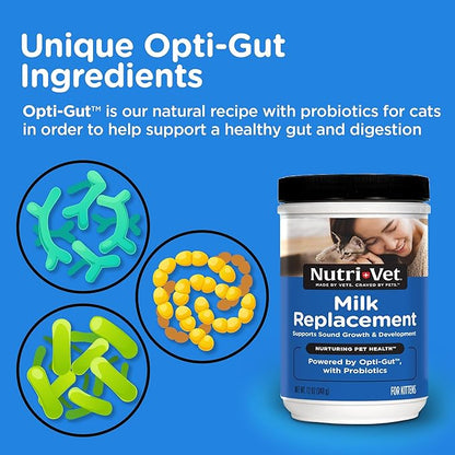 Nutri-Vet Milk Replacer For Kittens, Powdered Milk, Kitten Essentials, Cat Care, Veterinarian Recommended Cat Essentials, Whelping Supplies, Nursing Supplies, 12oz