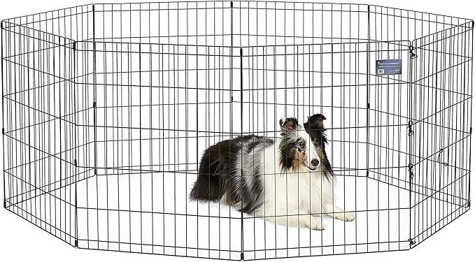 MidWest Homes for Pets 30-Inch Exercise Pen, for Indoor and Outdoor use, 16 Sq Feet of Play, Folding Dog Pen, No Door Design for Maximum Security, Easy to Set Up, Foldable Dog Playpen