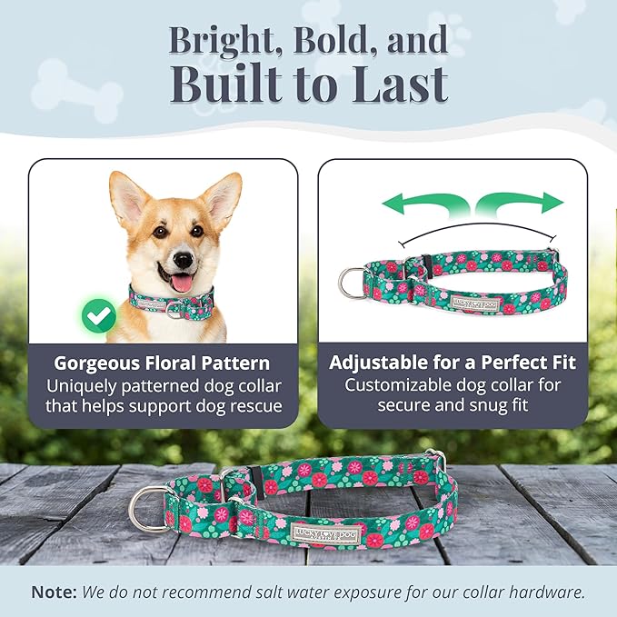 Lucky Love Dog Martingale Dog Collar - Adjustable, No-Slip, Durable, & Soft Webbing Collar for Male and Female Dogs Ideal for Training & Walking - Penny, Small