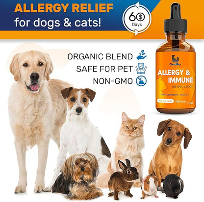 Dog Allergy Relief for Puppies & Adult Ones – Cat & Dog Itching Skin Relief Helps with Irritation & Supports General Well-Being – Cat Itchy Skin Treatment with Organic Composition – 2 Oz Bottle