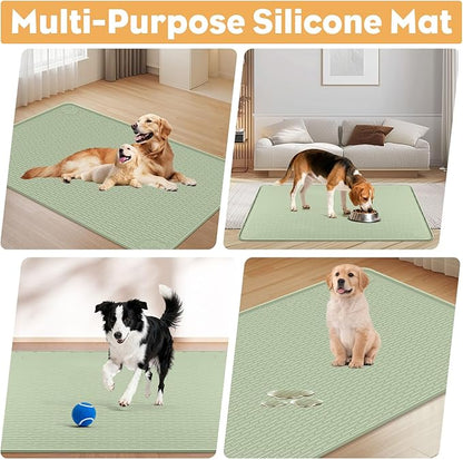 40" x28" Reusable Training Pads for Dogs Lanstics Silicone Dogs Mat Non-Slip Dog Training Pads Dog Pee Pad for Potty Training Floor Protector (Green)